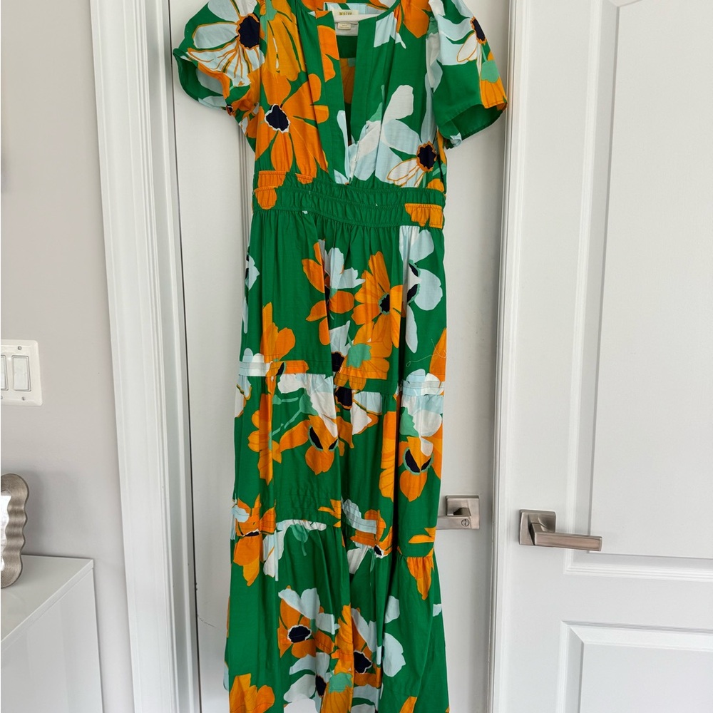 Maeve by Anthropologie Somerset Floral Green Maxi Dress M